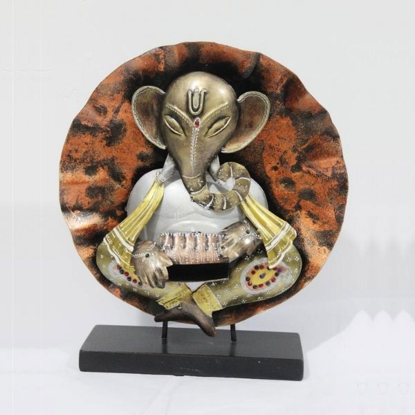 Metal Harmonium Playing Lord Ganesh Table Decor Decorative Showpiece - ArtyCraftz.com