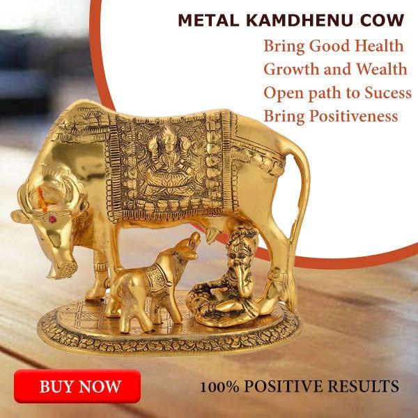 Metal Kamdhenu Cow and Calf Idol - ArtyCraftz.com