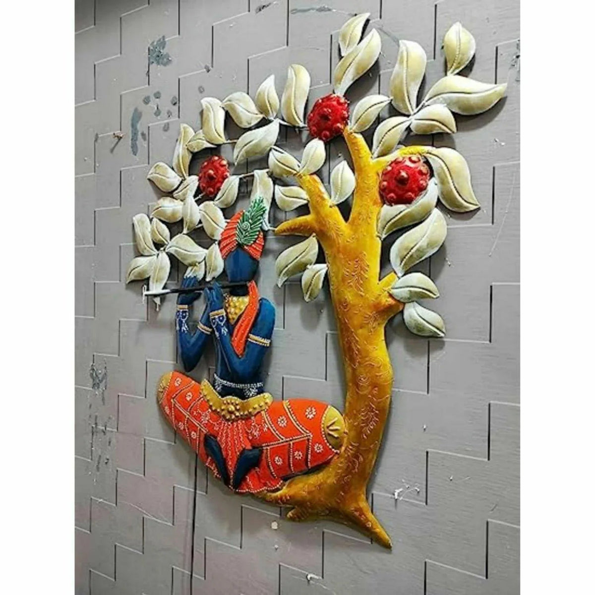Metal Krishna Musician With Led Wall Art