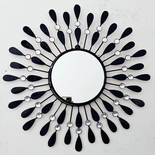 Metal Leaf Wall Mirror with Crystals-ArtyCraftz.com