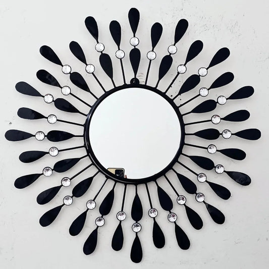 Metal Leaf Wall Mirror with Crystals-ArtyCraftz.com