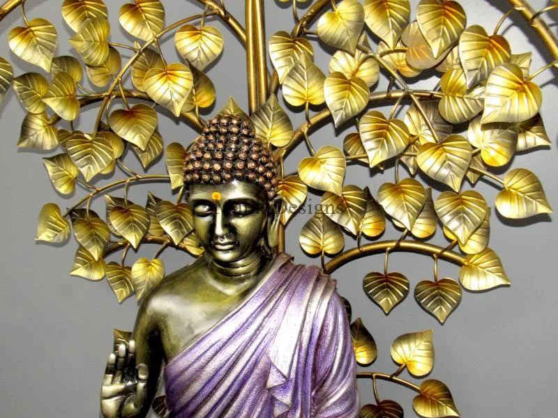 Metal Lord Buddha Statue Meditation Under Birch Tree Showpiece-ArtyCraftz.com