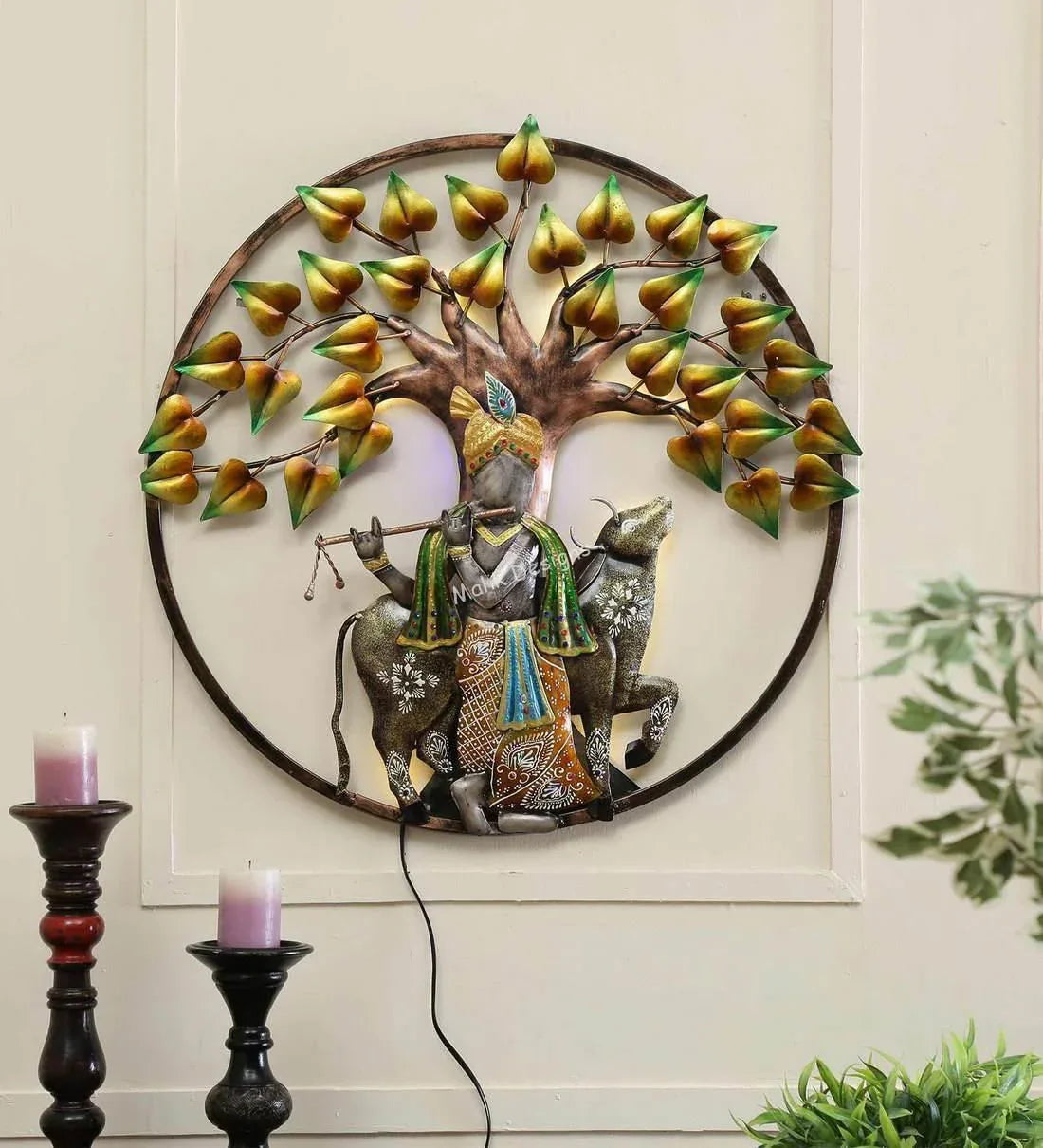 Metal Multi Color Spiritual Krishna Home Decor - ArtyCraftz.com