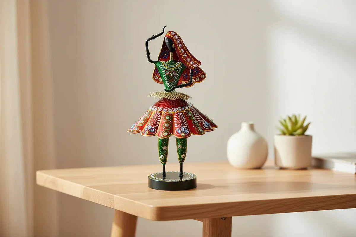 Handcrafted Iron Rajasthani Dancing Lady Showpiece Colorful Folk Art Decor - ArtyCraftz.com