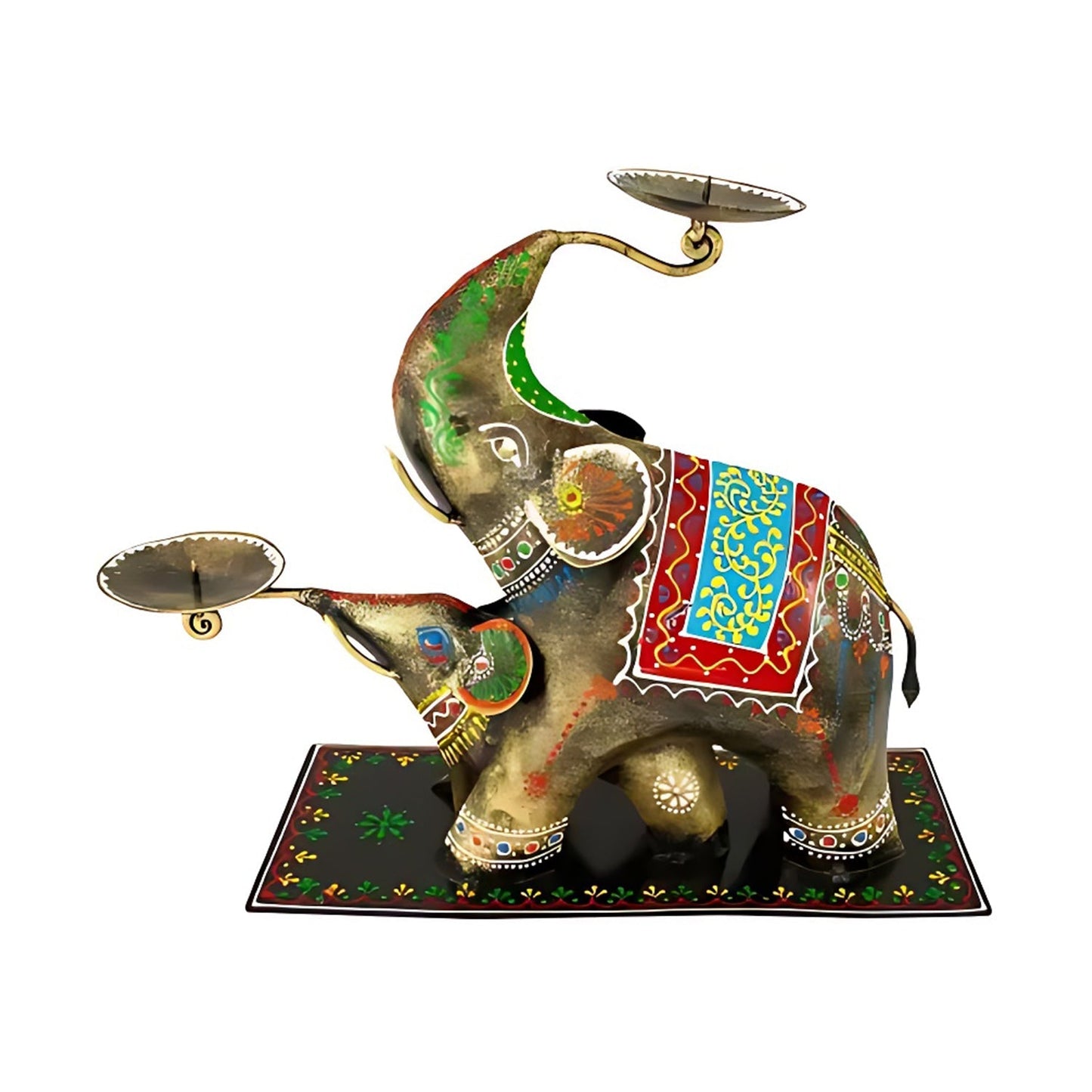 Metal Multicolour Elephant Candle Holder Decor Height 30 Cms