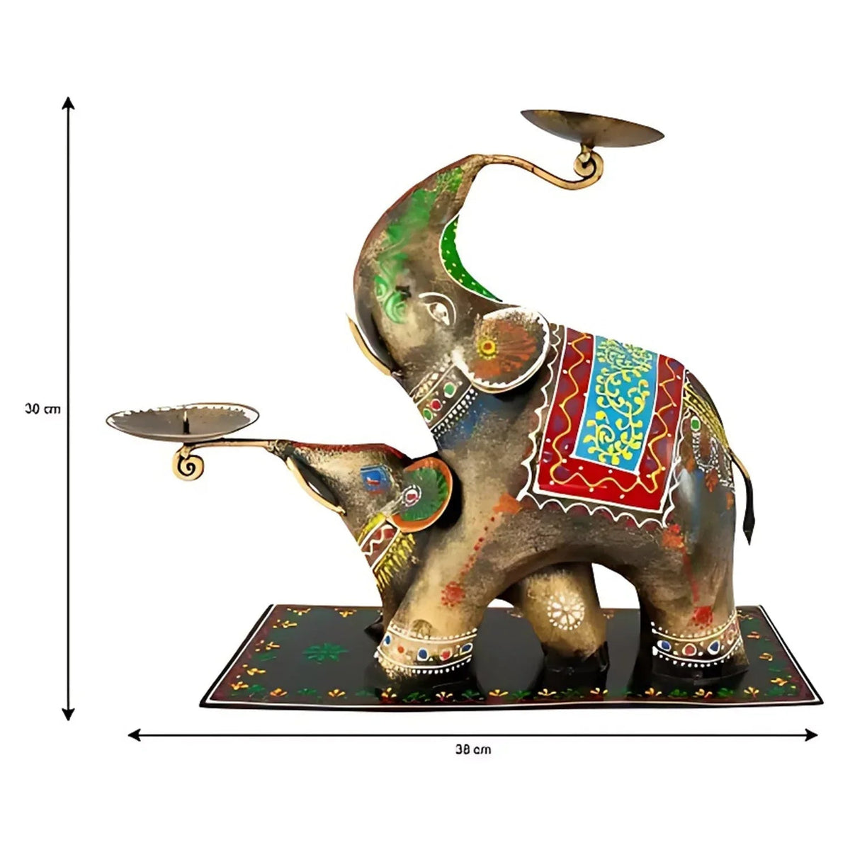 Metal Multicolour Elephant Candle Holder Decor Height 30 Cms