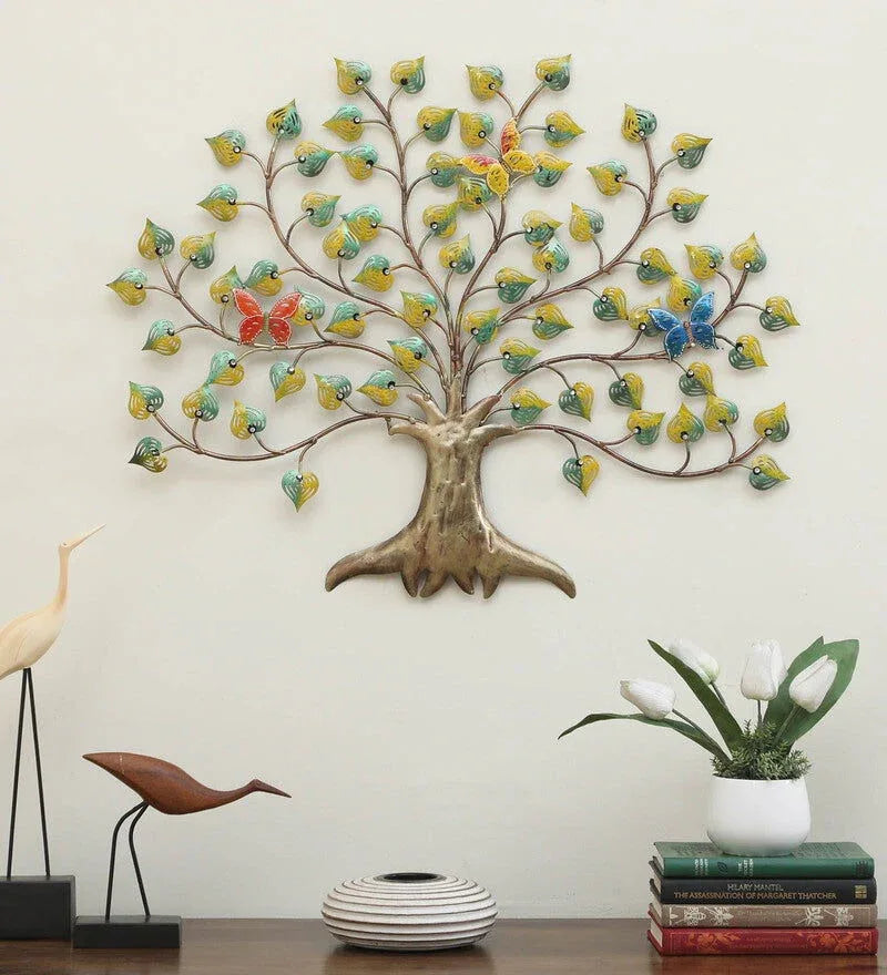 Metal Multicolour Hand Painted Tree with Butterfly Wall Art - ArtyCraftz.com