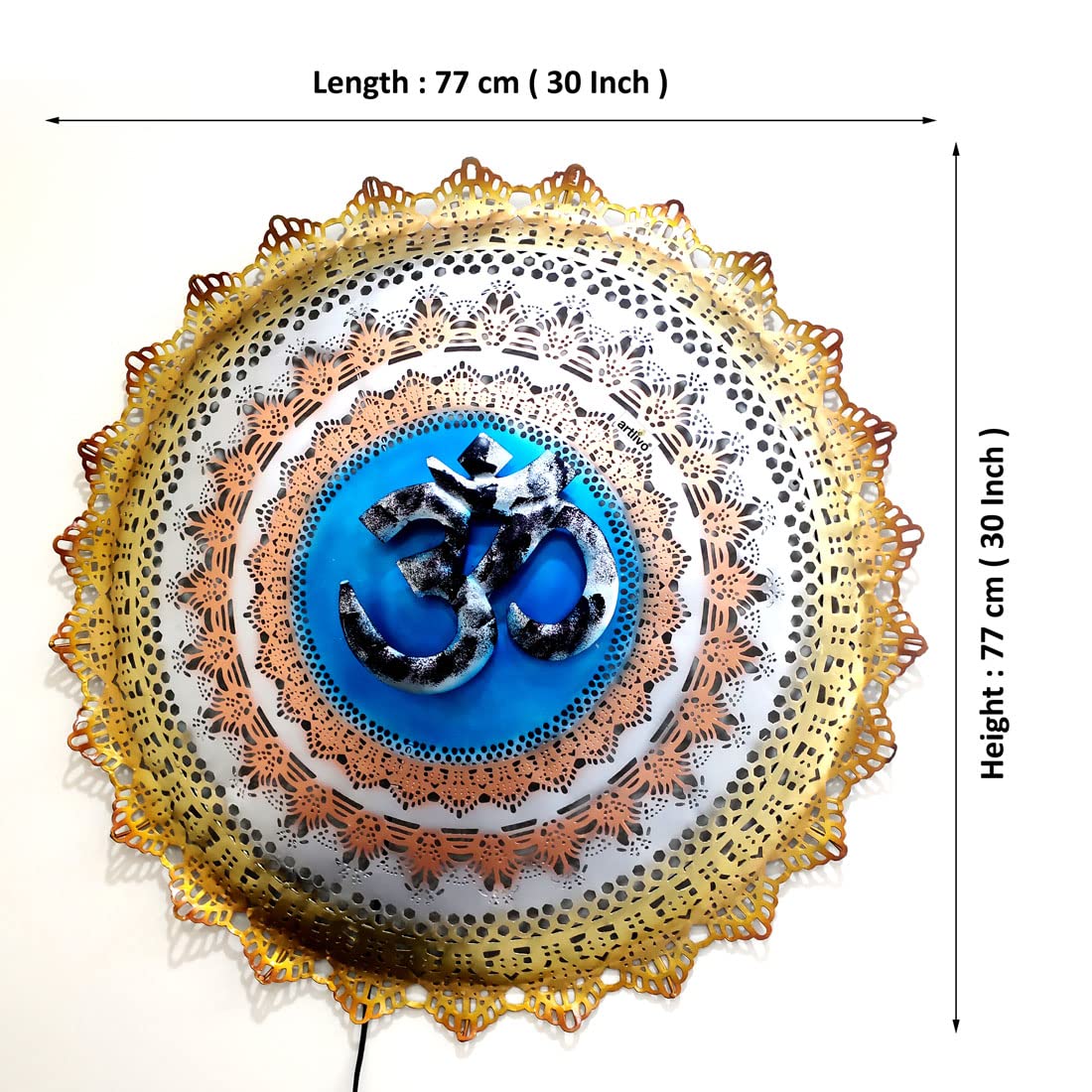 Metal OM Blue Circle Wall Art With LED-ArtyCraftz.com