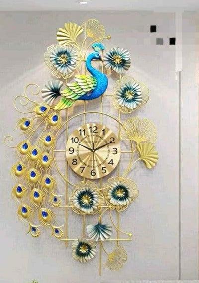 Metal Peacock Flower Decorative Wall Clock - ArtyCraftz.com