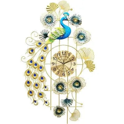 Metal Peacock Flower Decorative Wall Clock - ArtyCraftz.com
