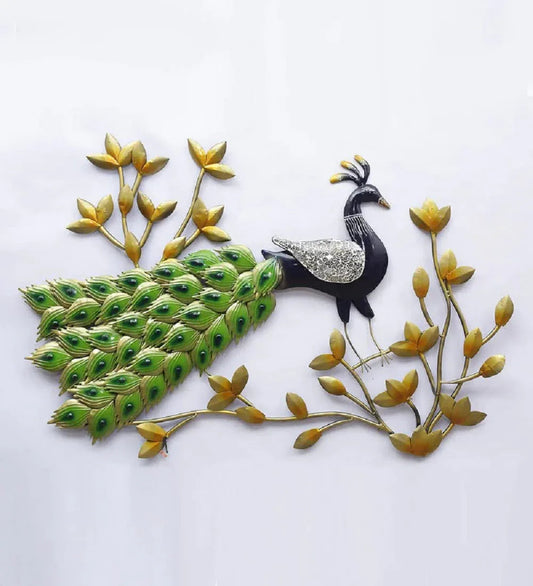 Metal Peacock On Leaf LED Wall Art - ArtyCraftz.com