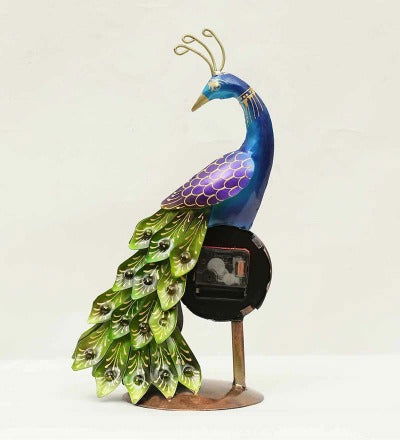 Metal Peacock with Clock Showpiece - ArtyCraftz.com