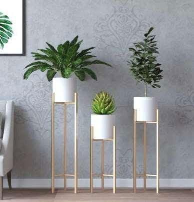 Metal Plant Stand with Planter for Indooor and Outdoor White Color - ArtyCraftz.com