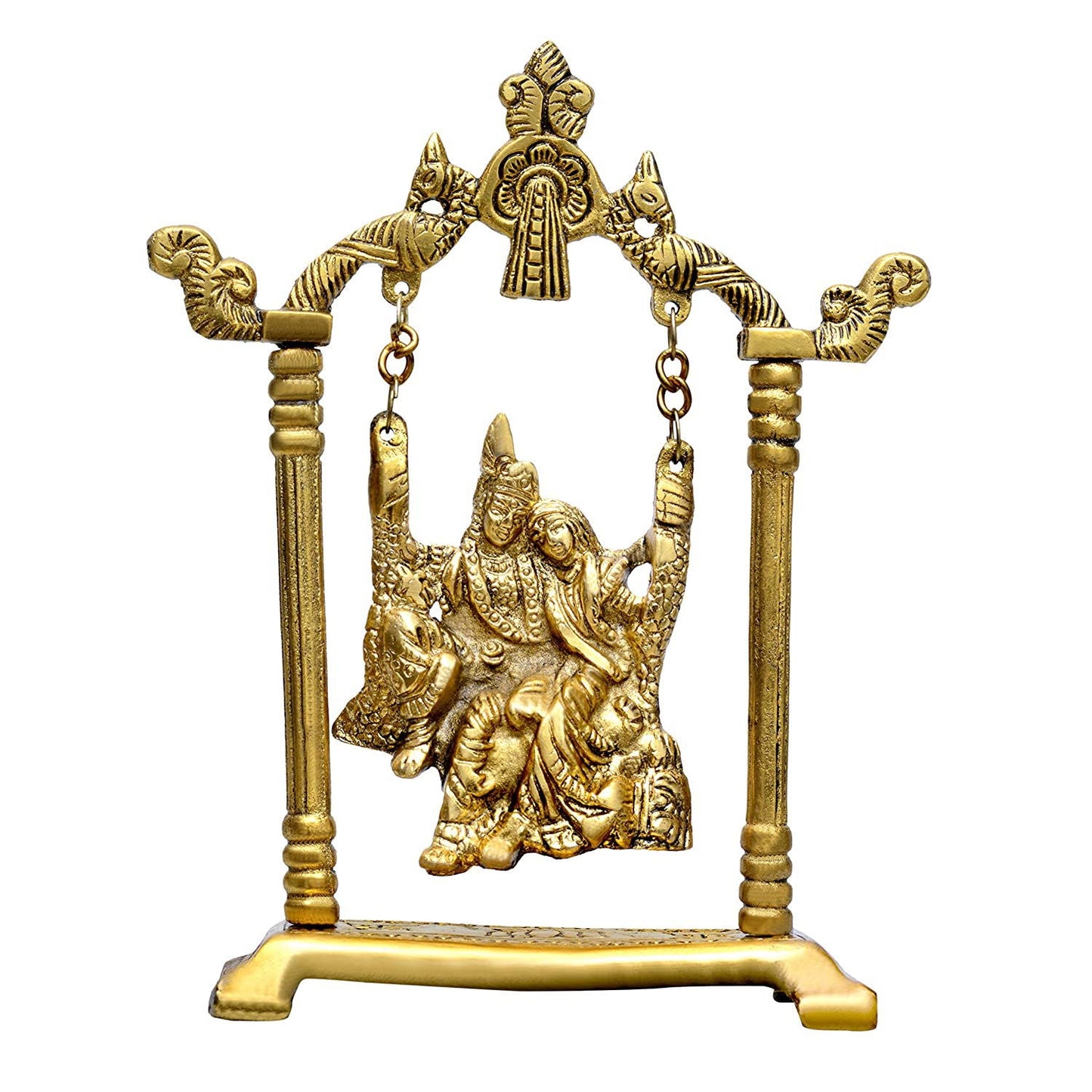 Metal Radha Krishna Sitting on Swing Idol Ganesha for Home Decor Height 8 Inch - ArtyCraftz.com