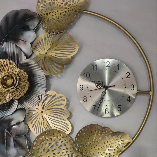 Metal Round Brich Flower Wall Clock - ArtyCraftz.com