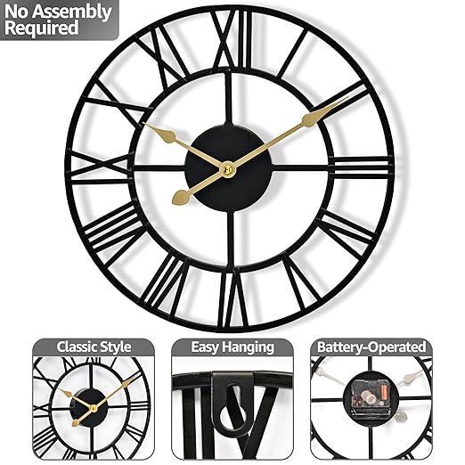 Metal Skeleton Decorative Wall Clock with Roman Numerals - ArtyCraftz.com
