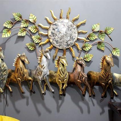 Metal Sunset 7 Running Horses Wall Art LED Light