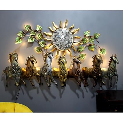 Metal Sunset 7 Running Horses Wall Art LED Light
