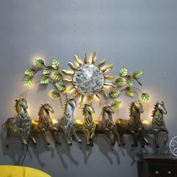 Metal Sunset 7 Running Horses Wall Art LED Light on Back, Living Room , Bedroom , Hotel , Office - ArtyCraftz.com