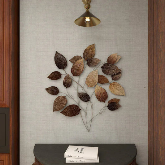 Metal Textured Multicolor Leaves Wall Art-ArtyCraftz.com