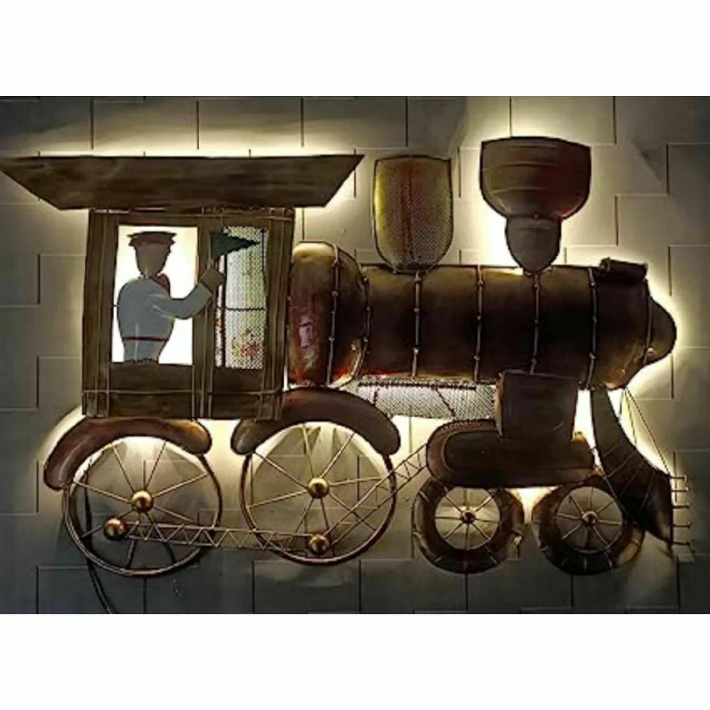 Metal Vintage Coal Engine With Driver With LED Wall Art-ArtyCraftz.com