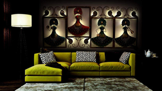 Metal Wall Decor Wall Mounted Elegant Frame Four Musical Doll with LED Light