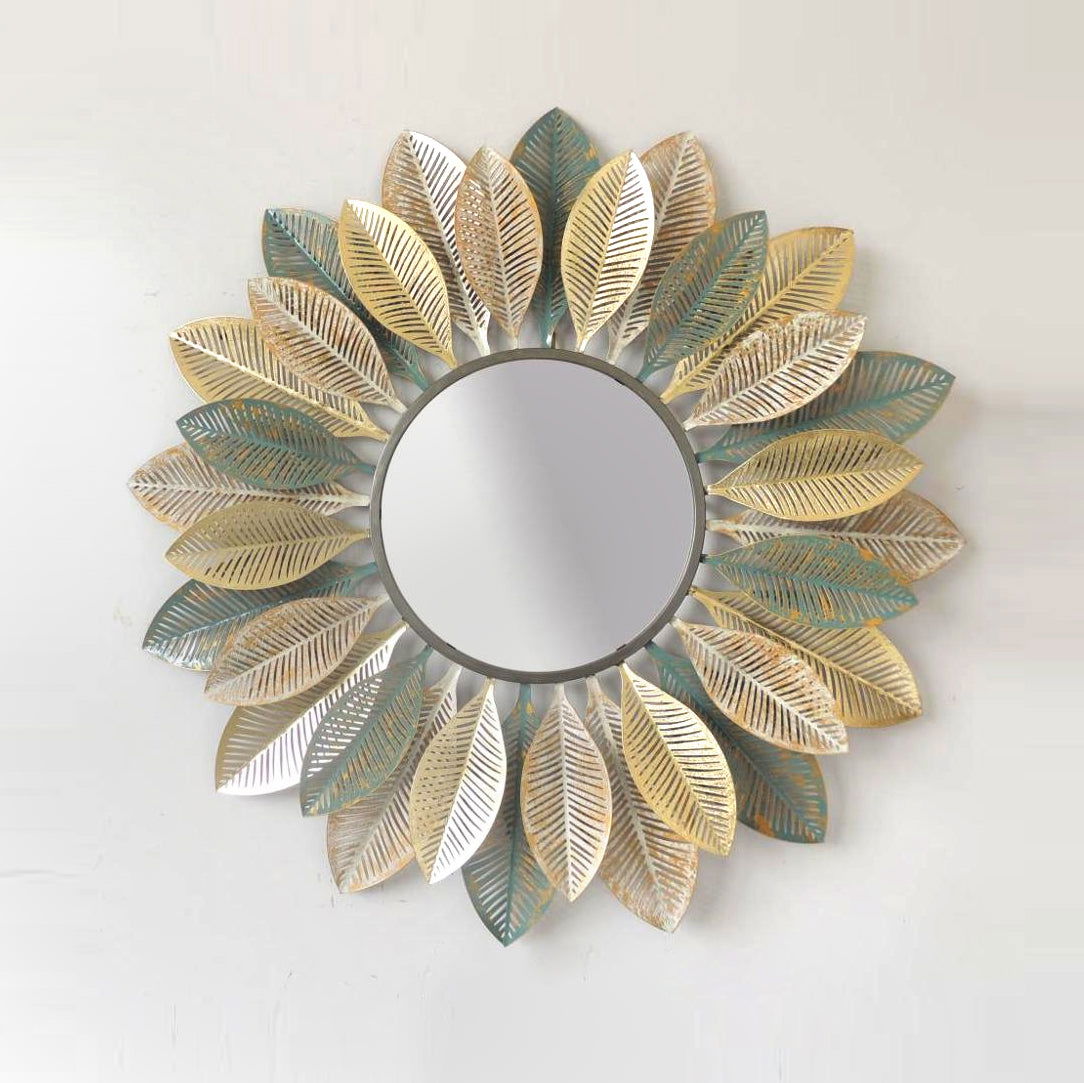 Metal Wall Mirror with Leaf Design for Home,Office Decor and Gifting 28 Inches - ArtyCraftz.com