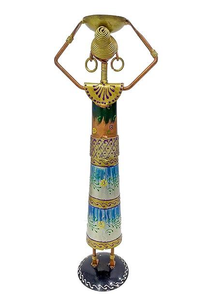Metal Wrought Iron Tribal Lady Worker Showpieces Doll Figurine Statue