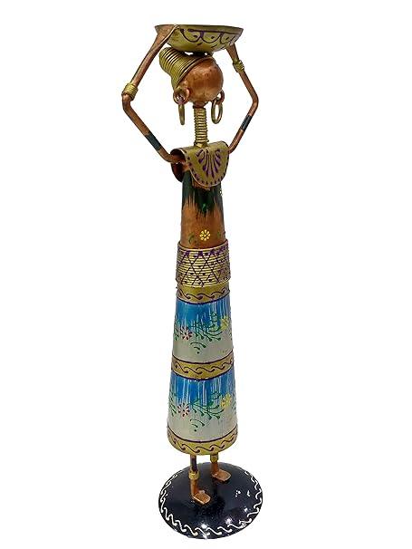 Metal Wrought Iron Tribal Lady Worker Showpieces Doll Figurine Statue