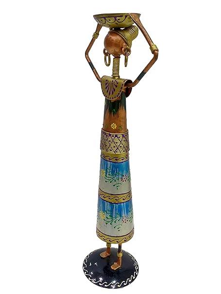Metal Wrought Iron Tribal Lady Worker Showpieces Doll Figurine Statue