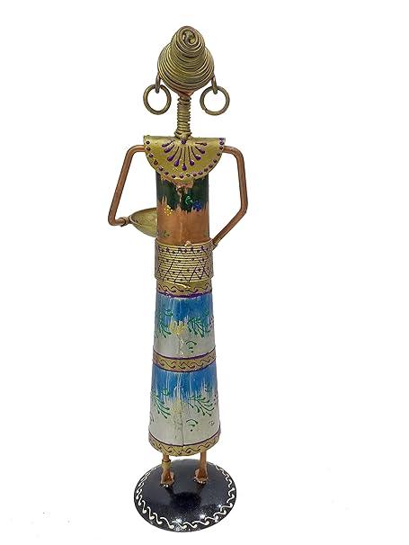 Metal Wrought Iron Tribal Lady Worker Showpieces Doll Figurine Statue