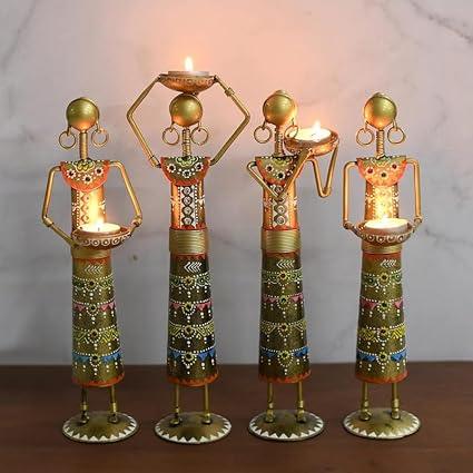 Metal Wrought Iron Tribal Lady Worker Showpieces Doll Figurine Statue