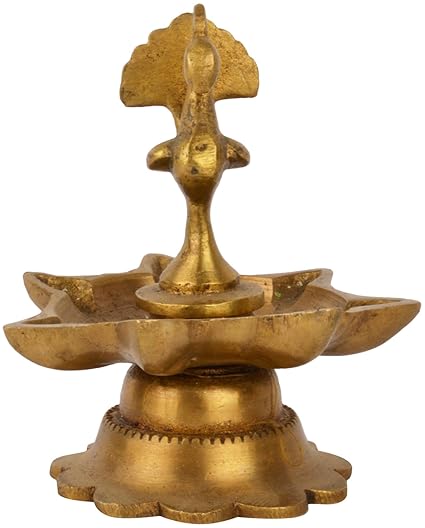 Brass Peacock Diya Jyoti Deepak Oil Lamp 7 Wicks - 2.5*2.5*3.5 inch