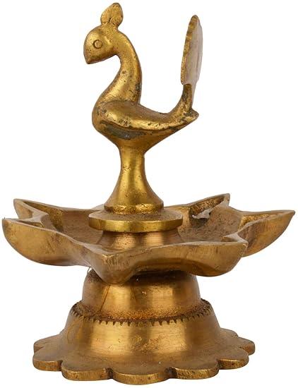 Brass Peacock Diya Jyoti Deepak Oil Lamp 7 Wicks - 2.5*2.5*3.5 inch