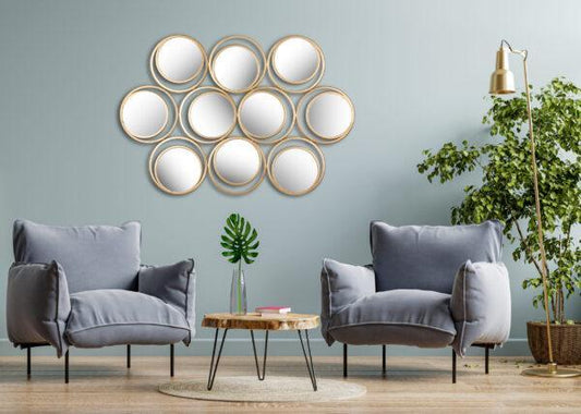 Metallic Gold 10 Circle Framed Wall Mirror-ArtyCraftz.com