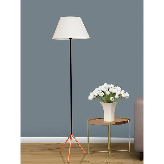 Mizuko Matte White Cotton Shade Floor Lamp with Black & Copper Base - ArtyCraftz.com