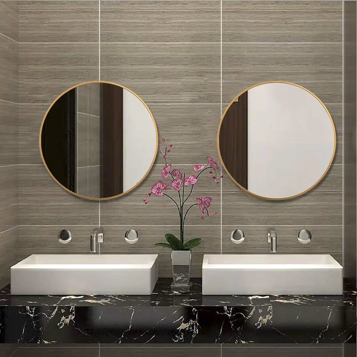 Modern Brushed Brass Metal Frame Round Mirror Golden Circle ArtyCraftz