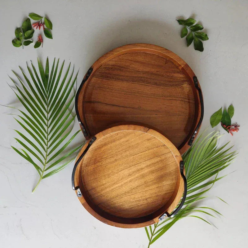 Modern Serving Tray Set of 2 with Iron Handle - ArtyCraftz.com