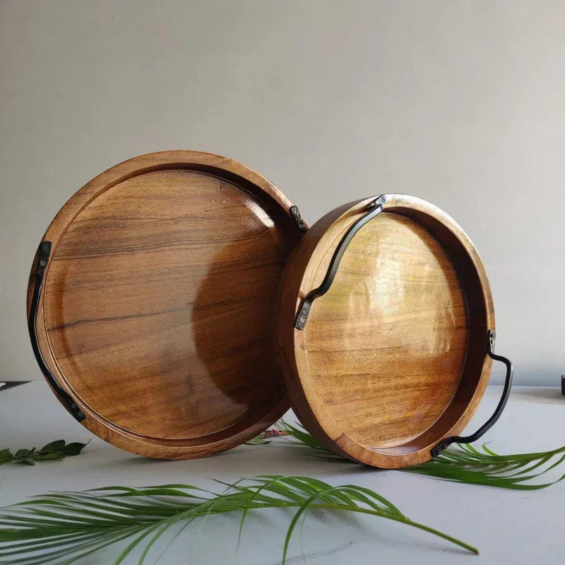 Modern Serving Tray Set of 2 with Iron Handle - ArtyCraftz.com