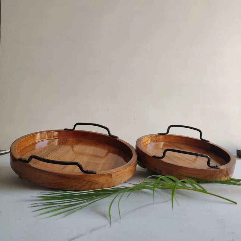 Modern Serving Tray Set of 2 with Iron Handle - ArtyCraftz.com