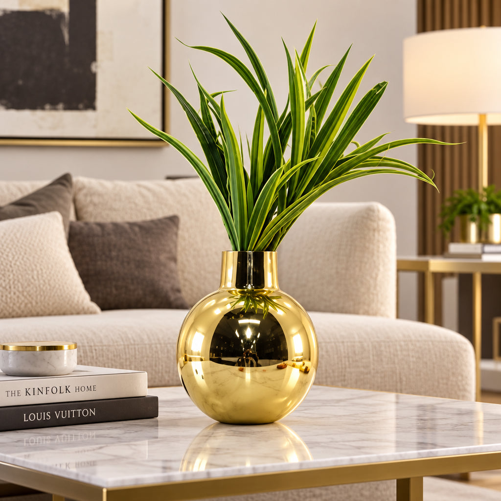 Modern Spherical Polished Gold Metal Flower Vase-artycraftz.com