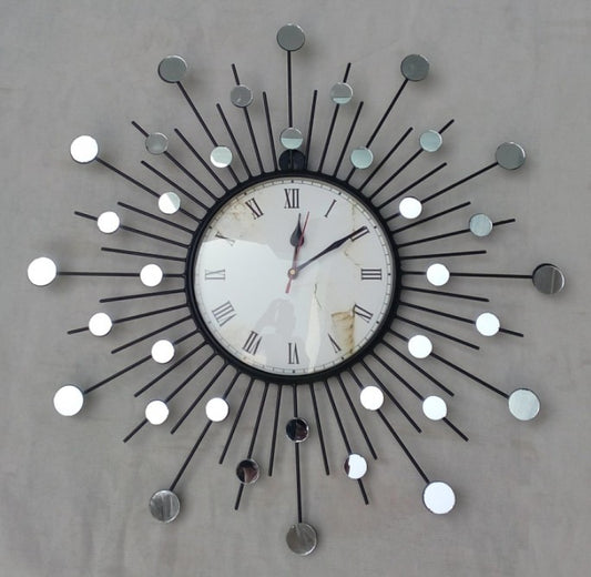 Modern Sunburst Wall Clock with Mirror Accents-ArtyCraftz.com