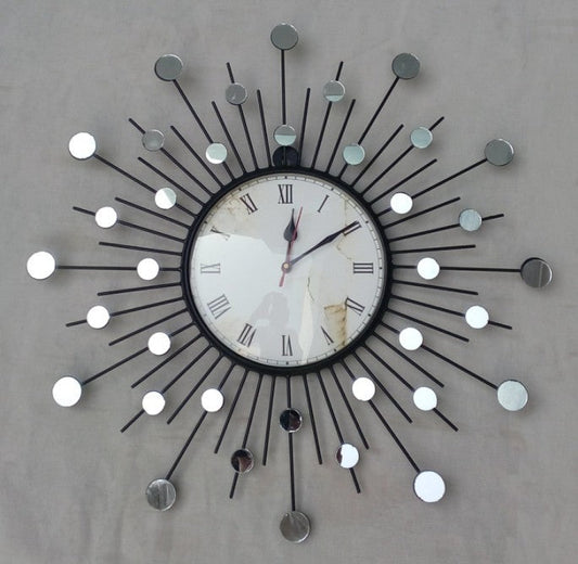 Modern Sunburst Wall Clock with Mirror Accents-ArtyCraftz.com