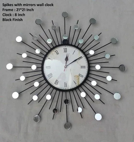 Modern Sunburst Wall Clock with Mirror Accents-ArtyCraftz.com