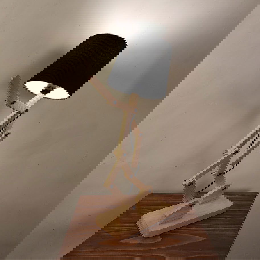 Moonwalker Beige Wooden Table Lamp with Black Fabric Lampshade - ArtyCraftz.com