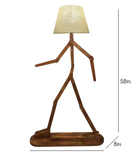 Moonwalker Wooden Floor Lamp with Brown Base and Fabric Lampshade - ArtyCraftz.com