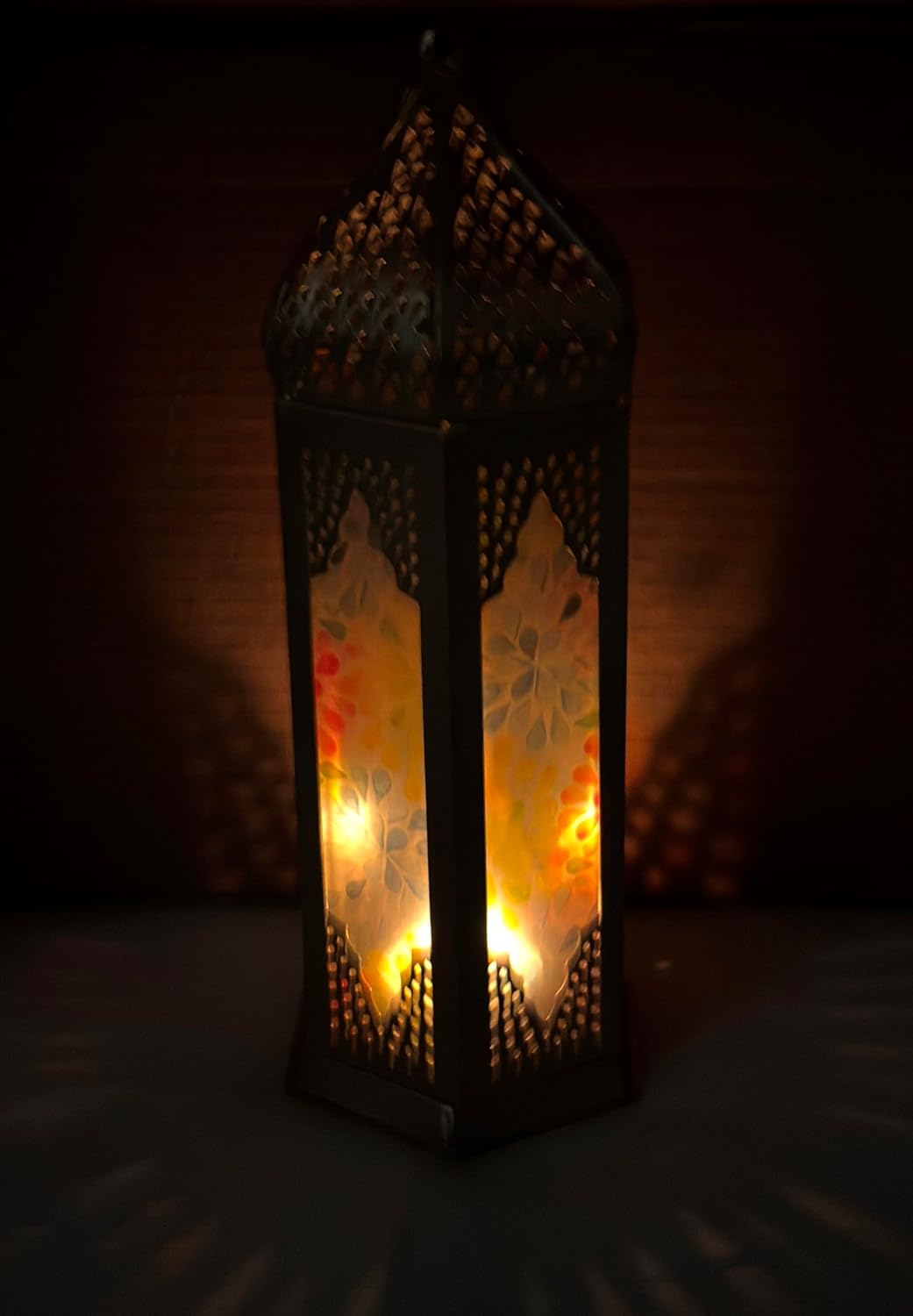 Moroccan Iron Hanging Lanterns with Multicolor Glass Panel-ArtyCraftz.com
