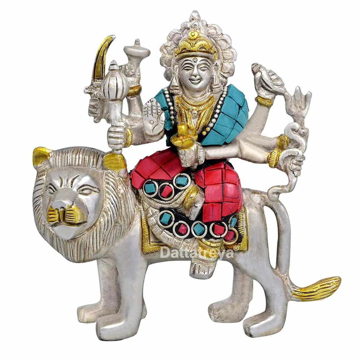 Mother Goddess Durga in Silver Hues Height 5 Inches - ArtyCraftz.com