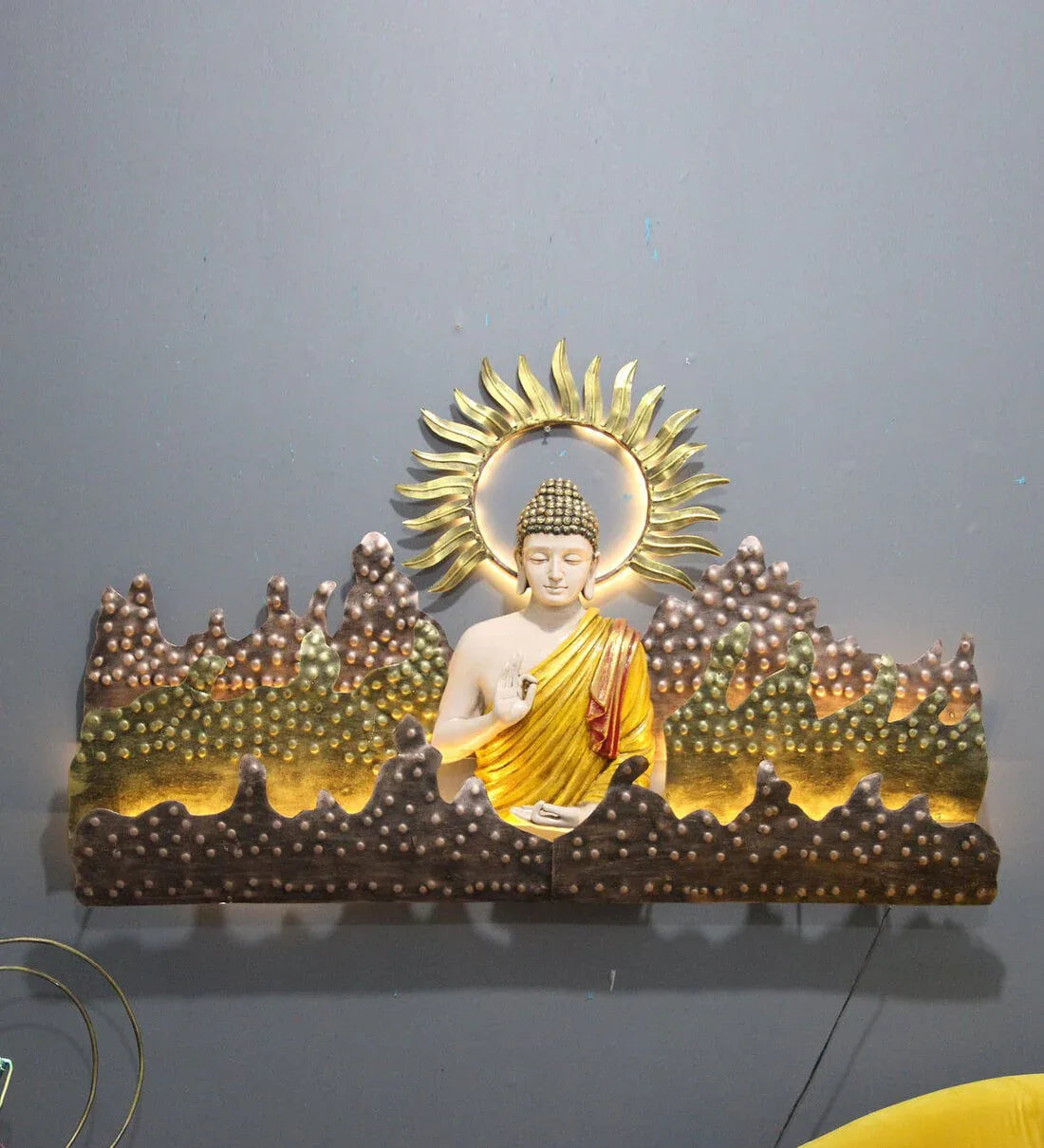Mountain Buddha Mural Metal Wall Art with LED - ArtyCraftz.com