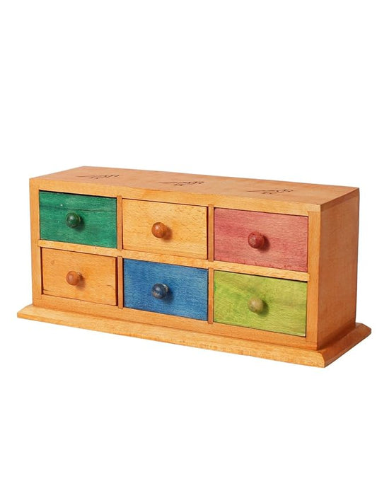 Multi coloured Wooden Chest Drawer With Parrot Carving